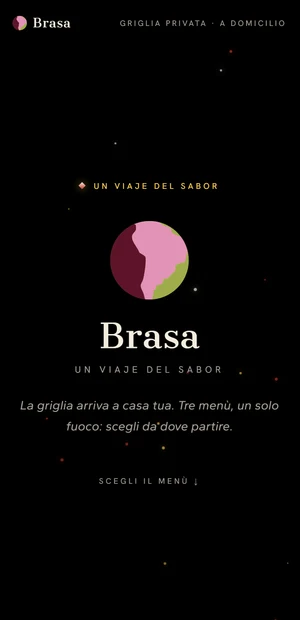 La pagina d'ingresso dei menù col marchio "un viaje del sabor": cerchio rosa al centro, nome e tagline sotto